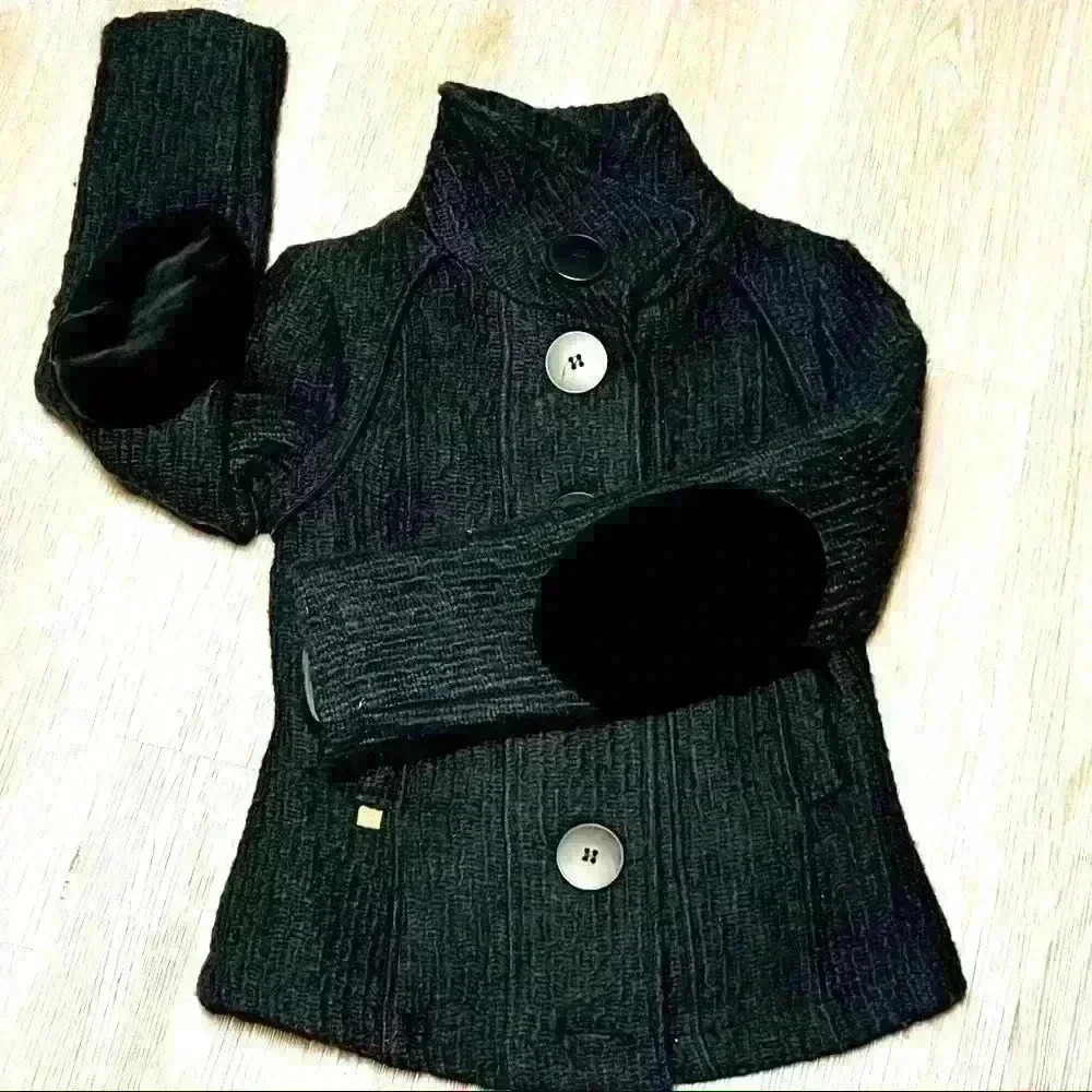 SOIA & KYO ELBOW PADS BLACK TWEED JACKET BLAZER SIZE S